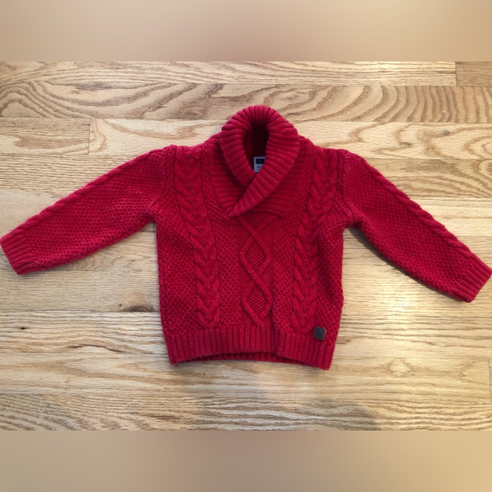 Janie and Jack red cable knit shawl collar baby sweater size 12-18M